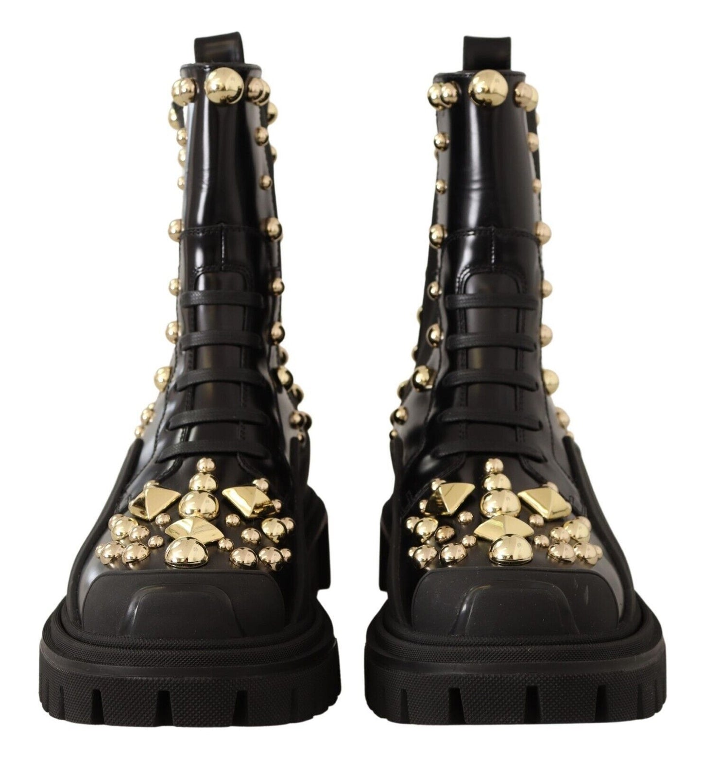 Bottines de combat cloutées en cuir noir Dolce & Gabbana
