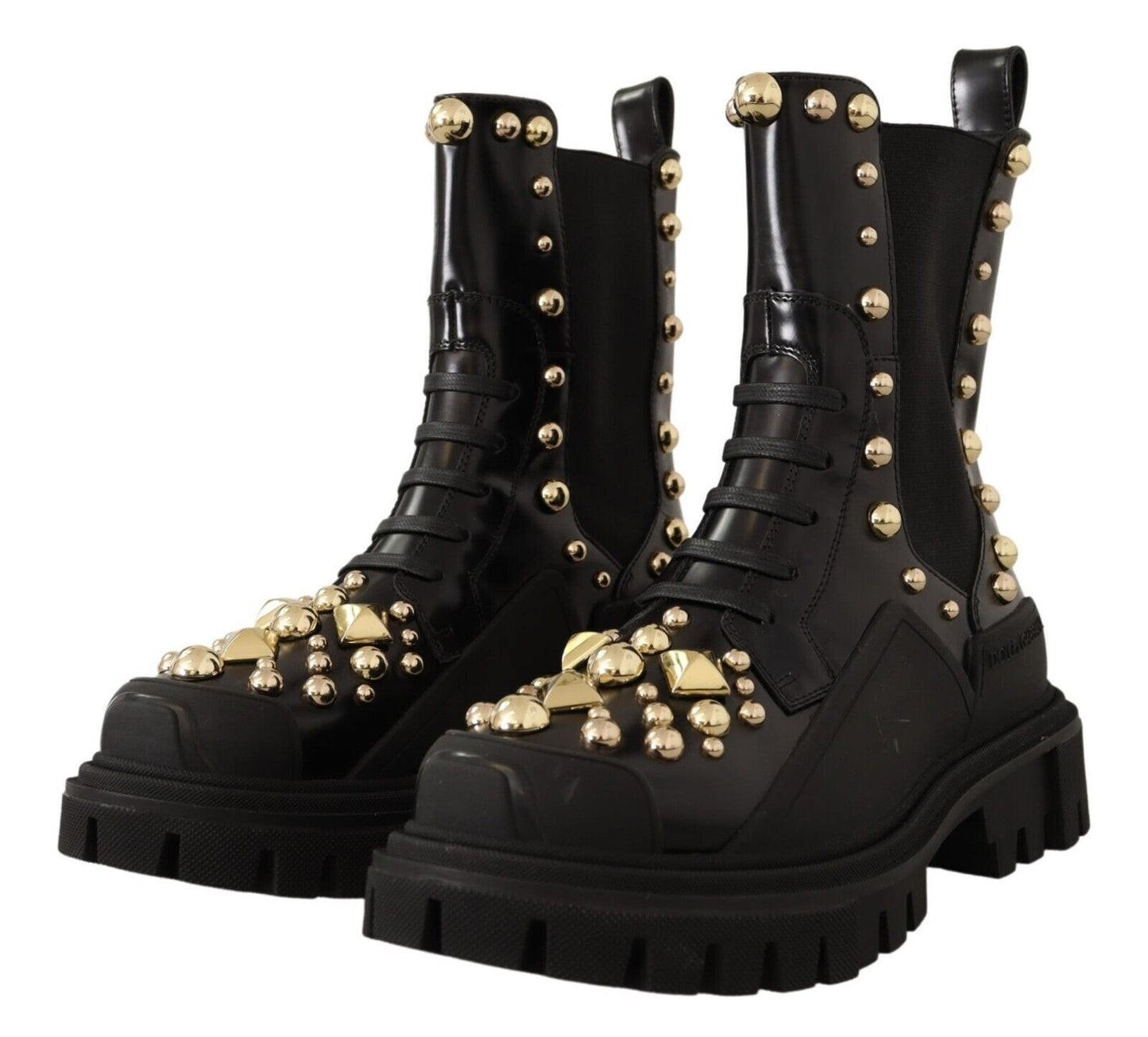 Bottines de combat cloutées en cuir noir Dolce & Gabbana