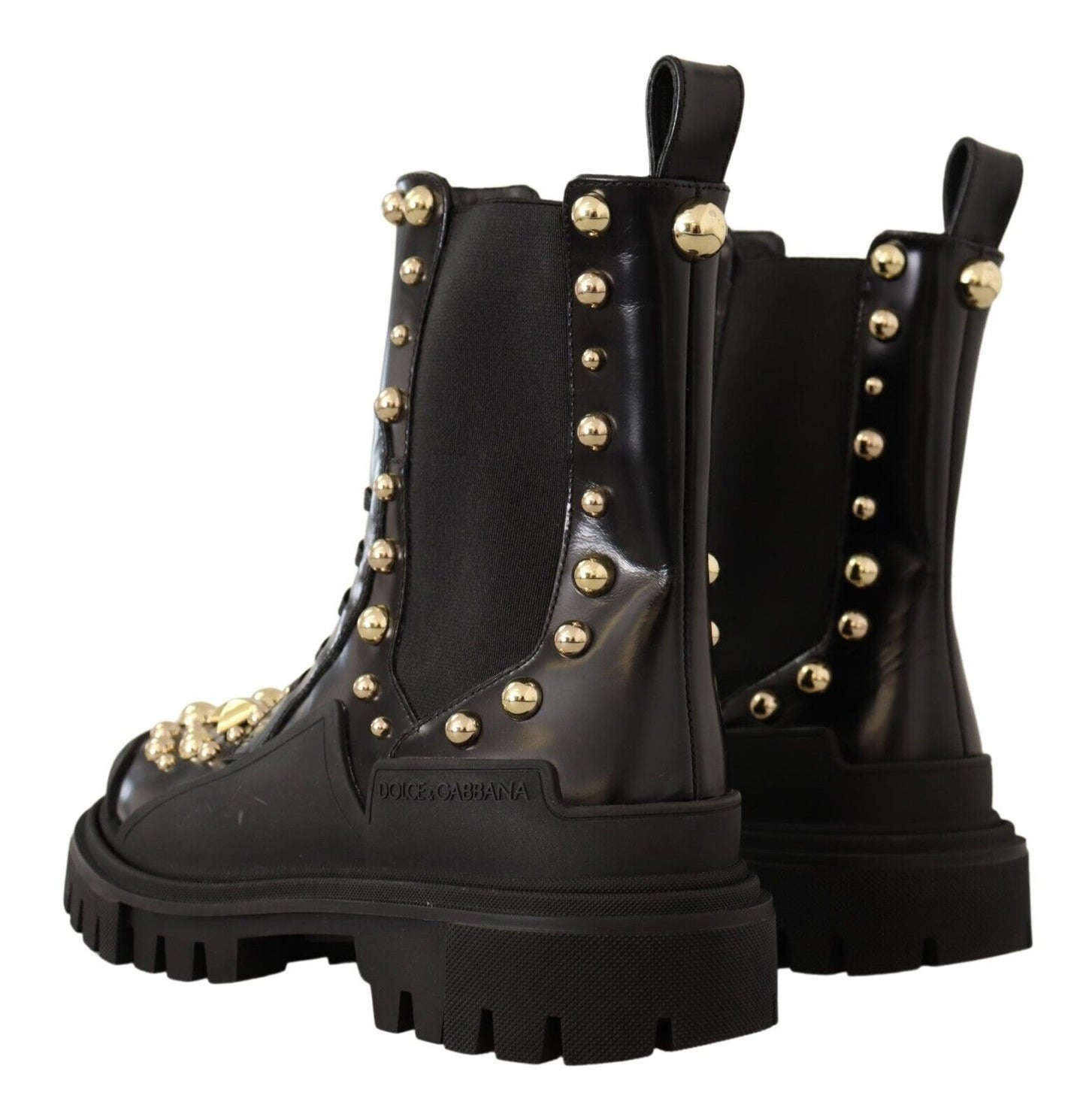 Bottines de combat cloutées en cuir noir Dolce & Gabbana
