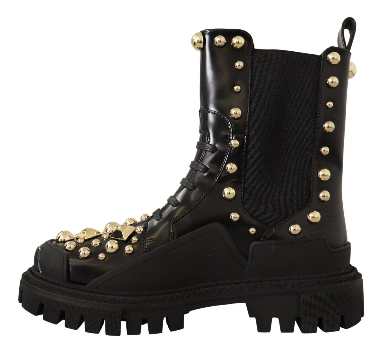 Bottines de combat cloutées en cuir noir Dolce & Gabbana