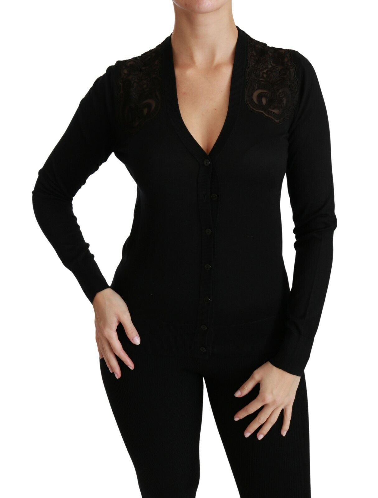 Pull cardigan en dentelle noire Dolce & Gabbana