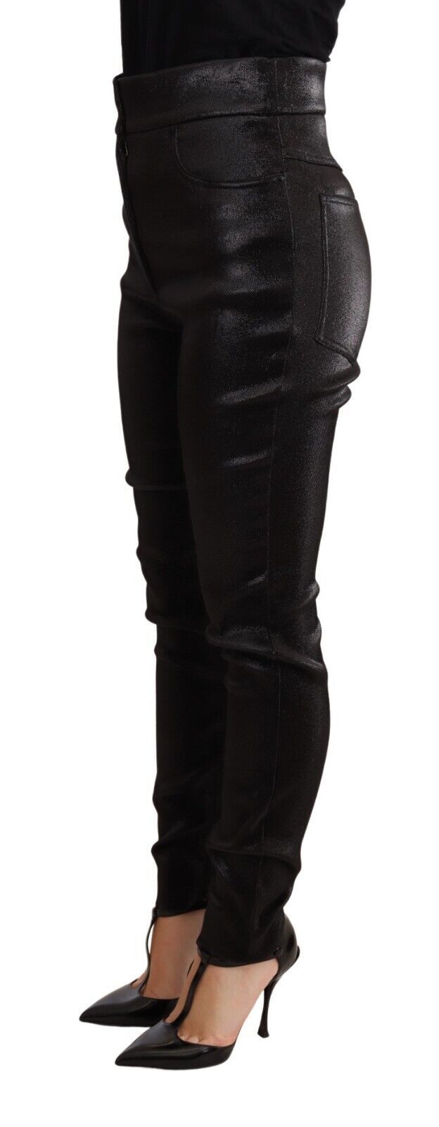 Pantalon en coton stretch noir et argenté Dolce & Gabbana