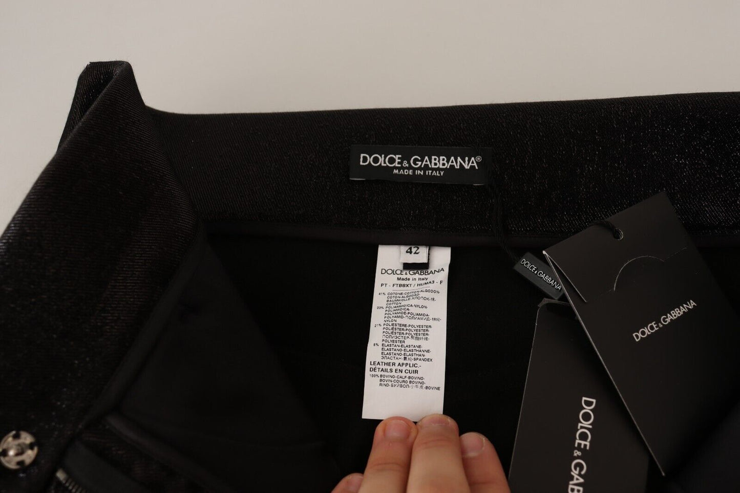 Pantalon en coton stretch noir et argenté Dolce & Gabbana