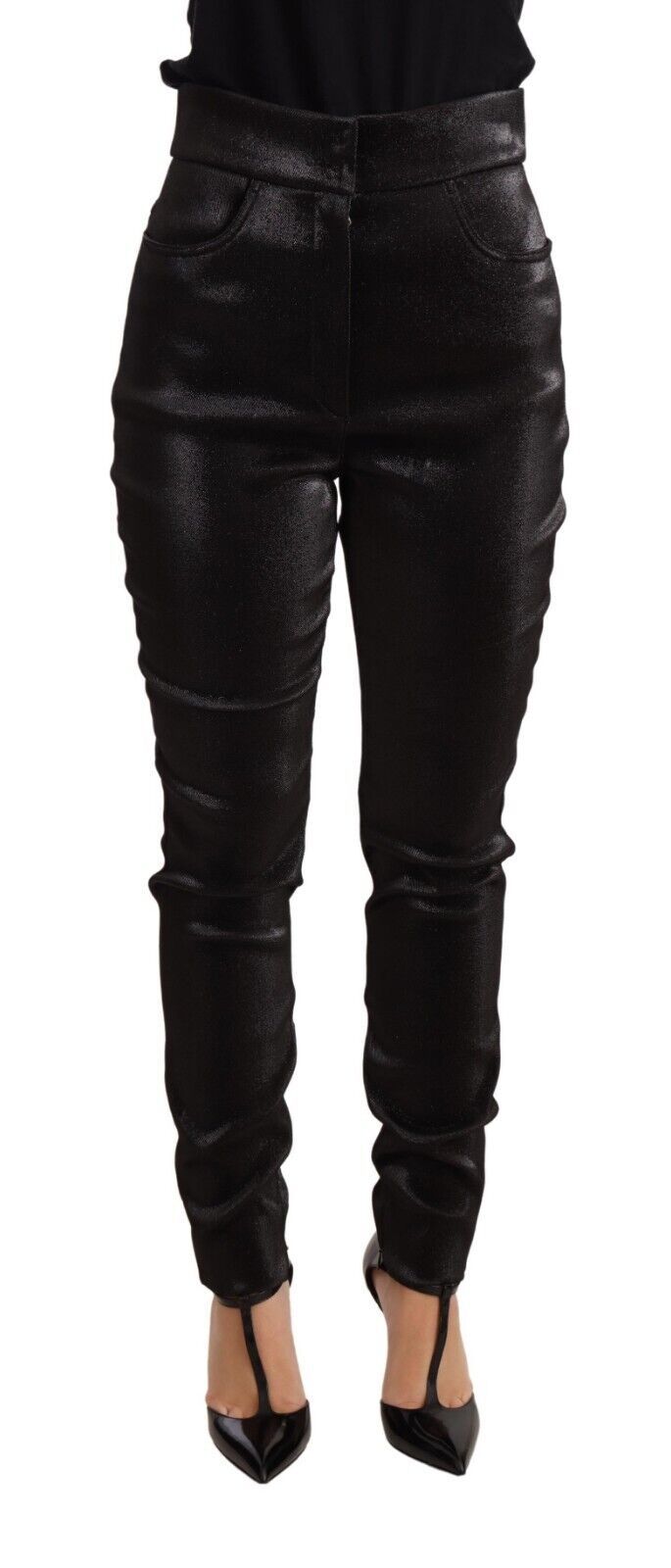 Pantalon en coton stretch noir et argenté Dolce & Gabbana