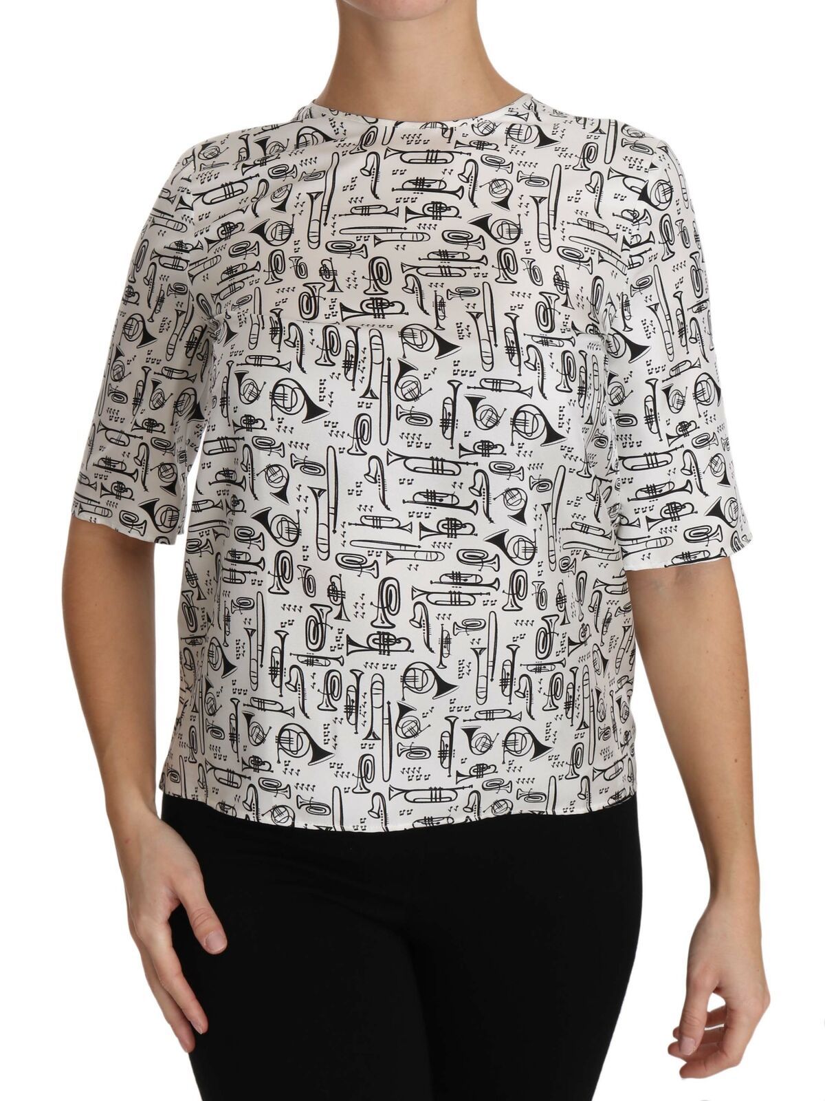 Dolce & Gabbana – Weiße Bluse mit Musikinstrumenten-Print