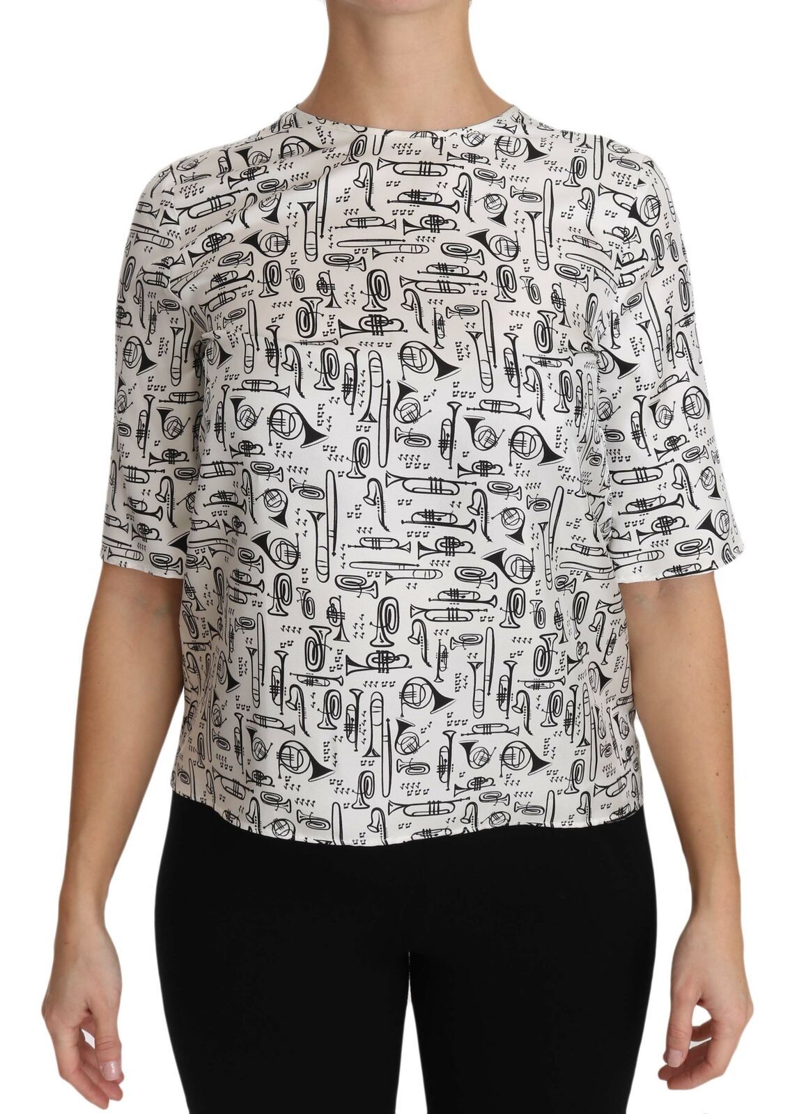 Dolce & Gabbana – Weiße Bluse mit Musikinstrumenten-Print