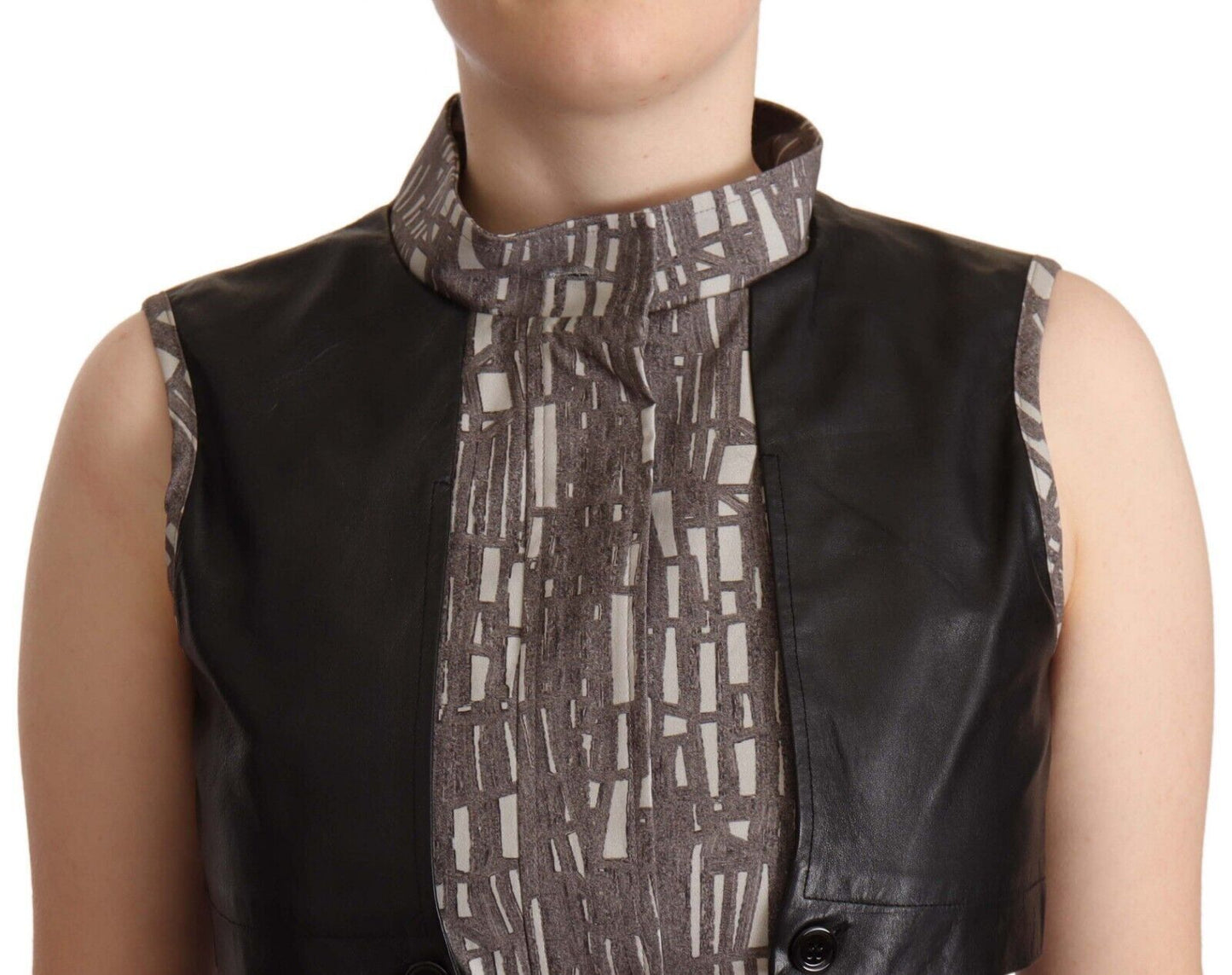 Chemisier sans manches en cuir marron et noir Comeforbreakfast