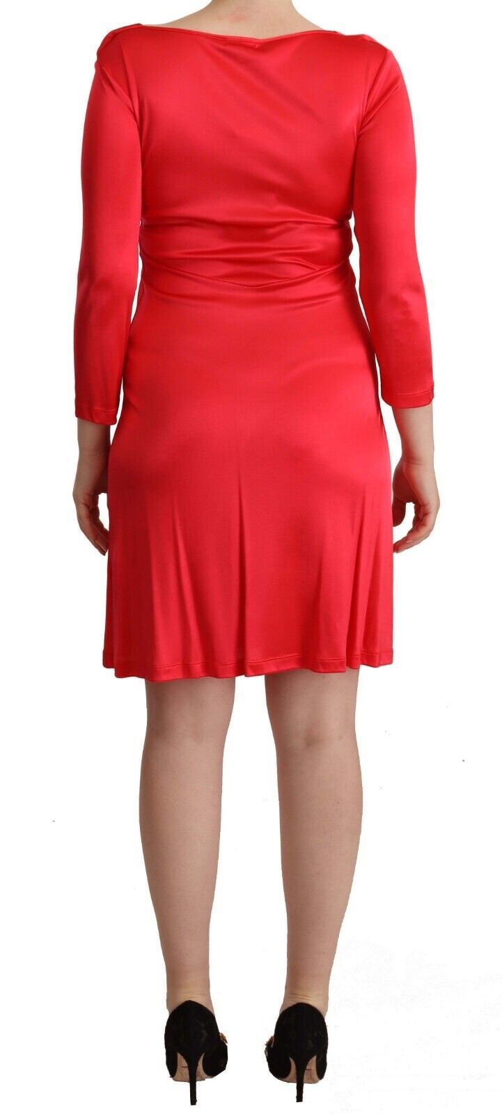 Robe fourreau rouge en viscose à manches 3/4 et col rond profond de John Galliano