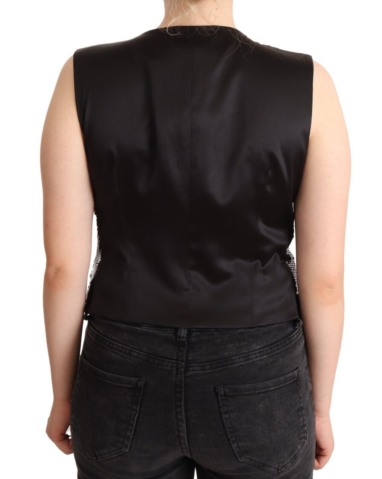 Débardeur sans manches à col en V et sequins noirs Dolce & Gabbana