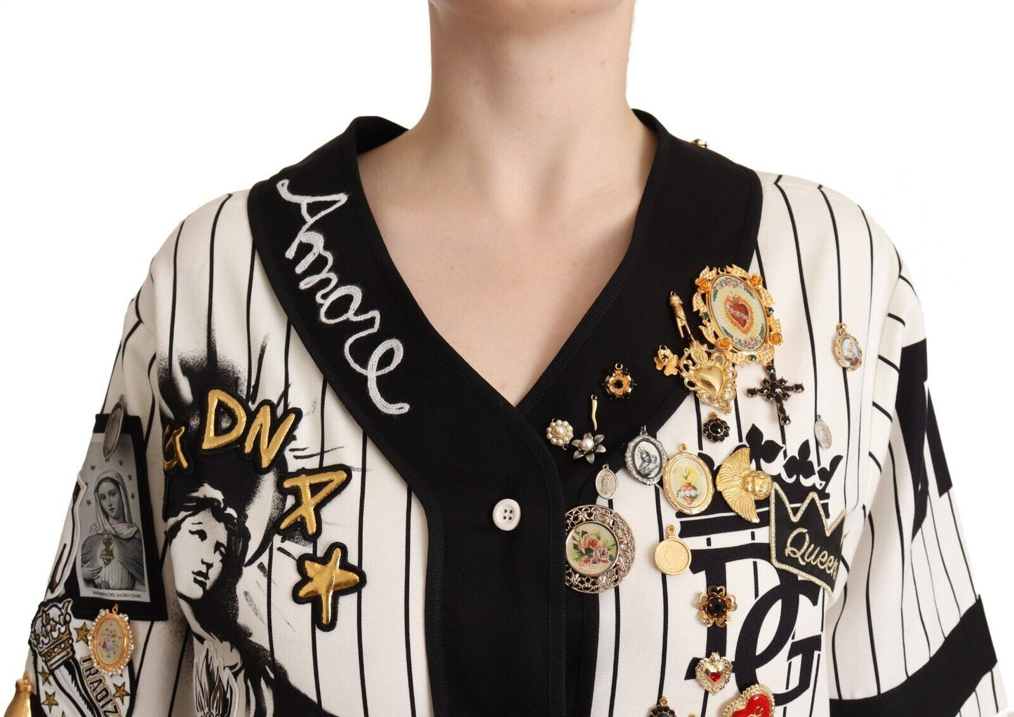 Dolce & Gabbana – Weißes Baumwoll-Love-Shirt mit Kristallanhängern