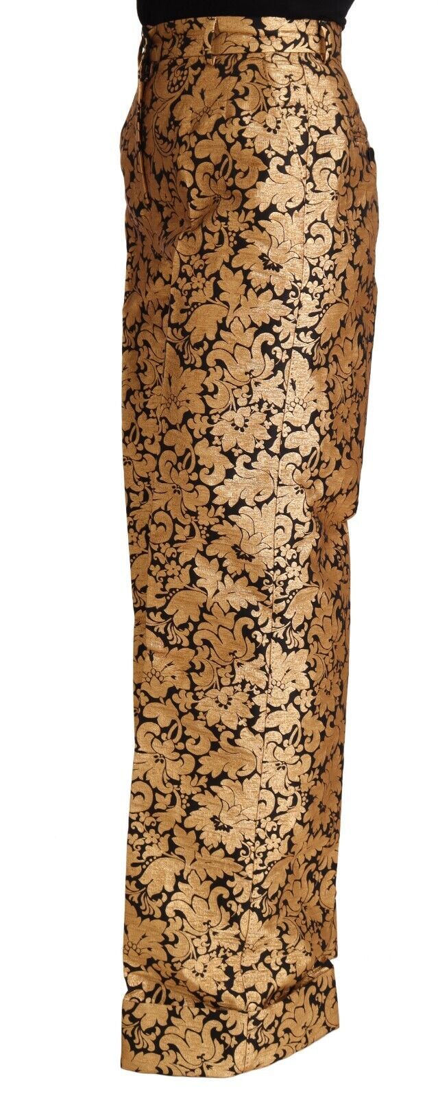 Pantalon droit en polyester jacquard fleuri doré Dolce & Gabbana