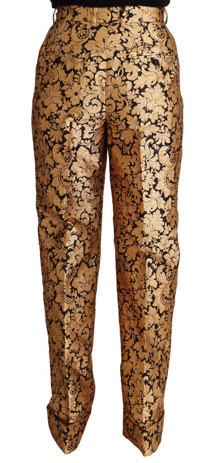 Pantalon droit en polyester jacquard fleuri doré Dolce & Gabbana