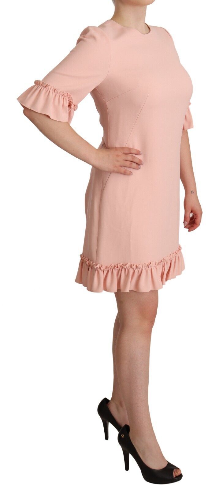 Robe fourreau en viscose rose à manches volantées Dolce & Gabbana