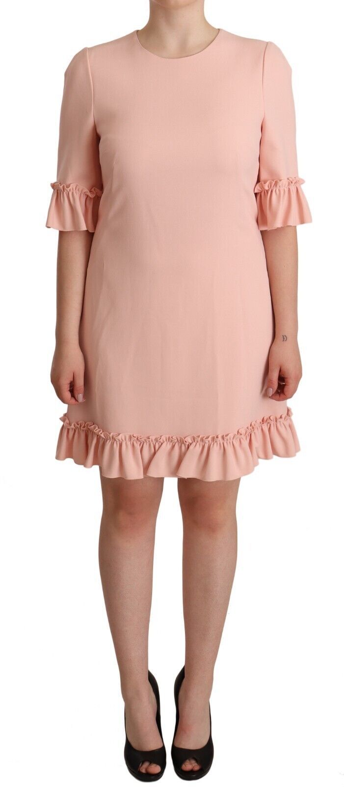 Robe fourreau en viscose rose à manches volantées Dolce & Gabbana