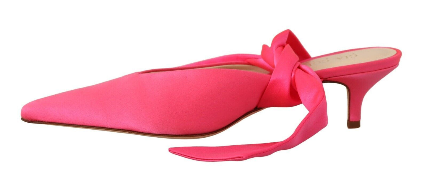 GIA COUTURE Rosafarbene Pumps aus Leder mit Schnürung und Kitten Heels