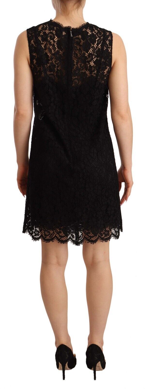 Mini-robe fourreau sans manches en dentelle florale noire Dolce & Gabbana