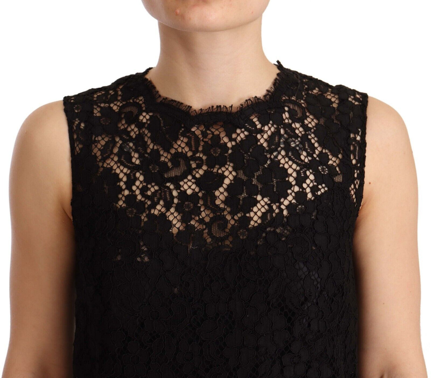 Mini-robe fourreau sans manches en dentelle florale noire Dolce & Gabbana