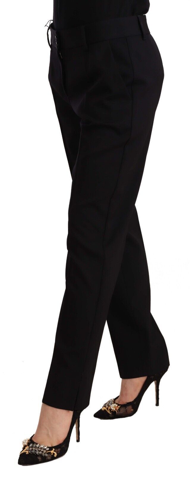 Pantalon skinny taille moyenne noir en laine Dolce & Gabbana