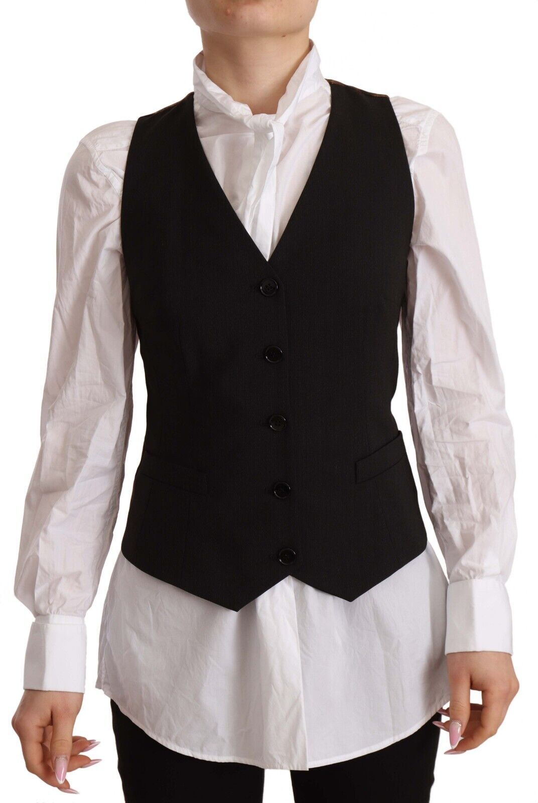 Dolce & Gabbana - Haut sans manches boutonné noir en polyester
