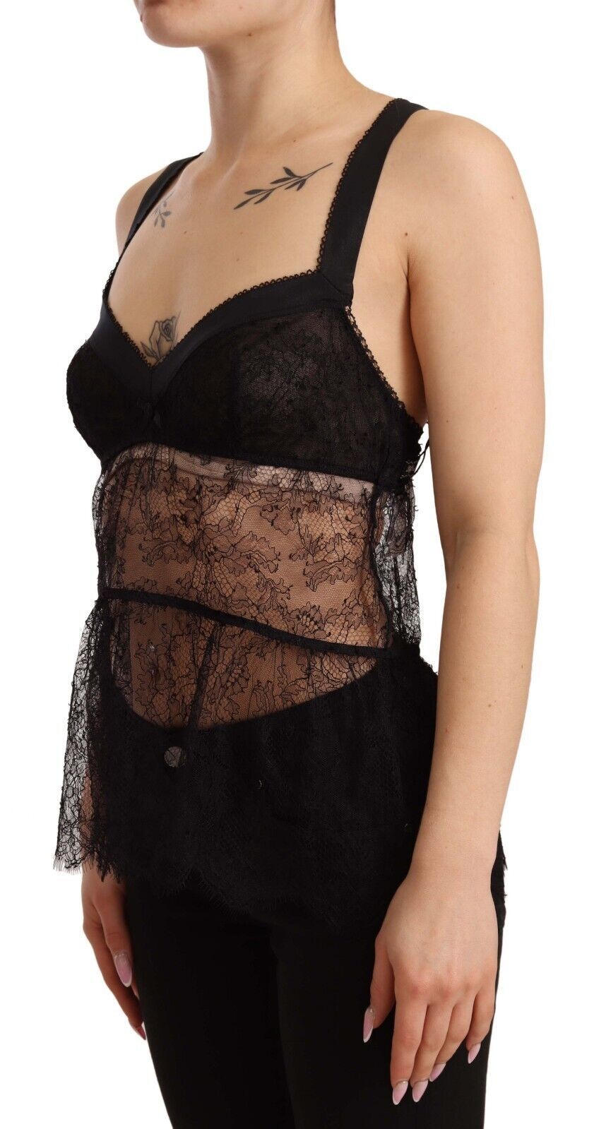 Dolce & Gabbana Haut de lingerie en nylon et dentelle de soie noire