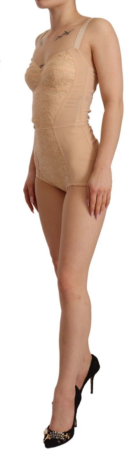 Body Dolce & Gabbana en nylon beige et dentelle florale