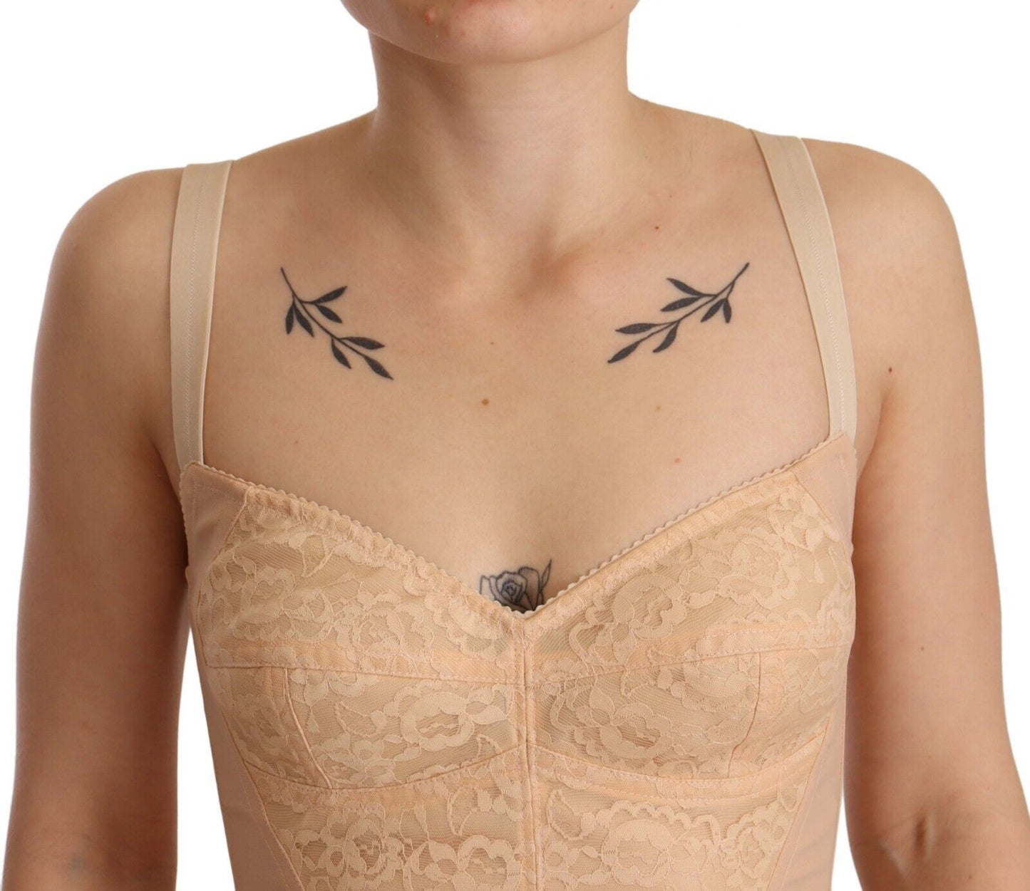 Body Dolce & Gabbana en nylon beige et dentelle florale