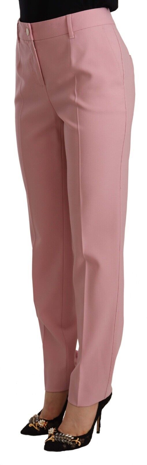 Pantalon taille haute en laine stretch rose Dolce & Gabbana