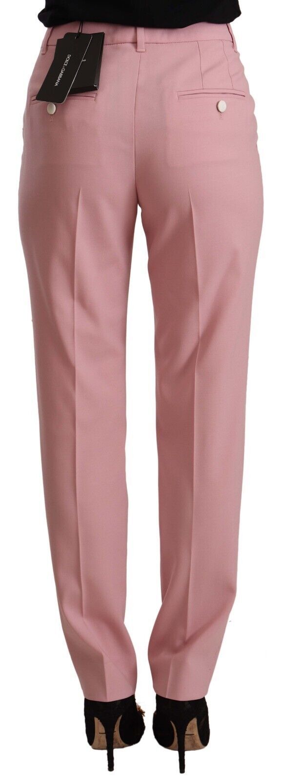 Pantalon taille haute en laine stretch rose Dolce & Gabbana