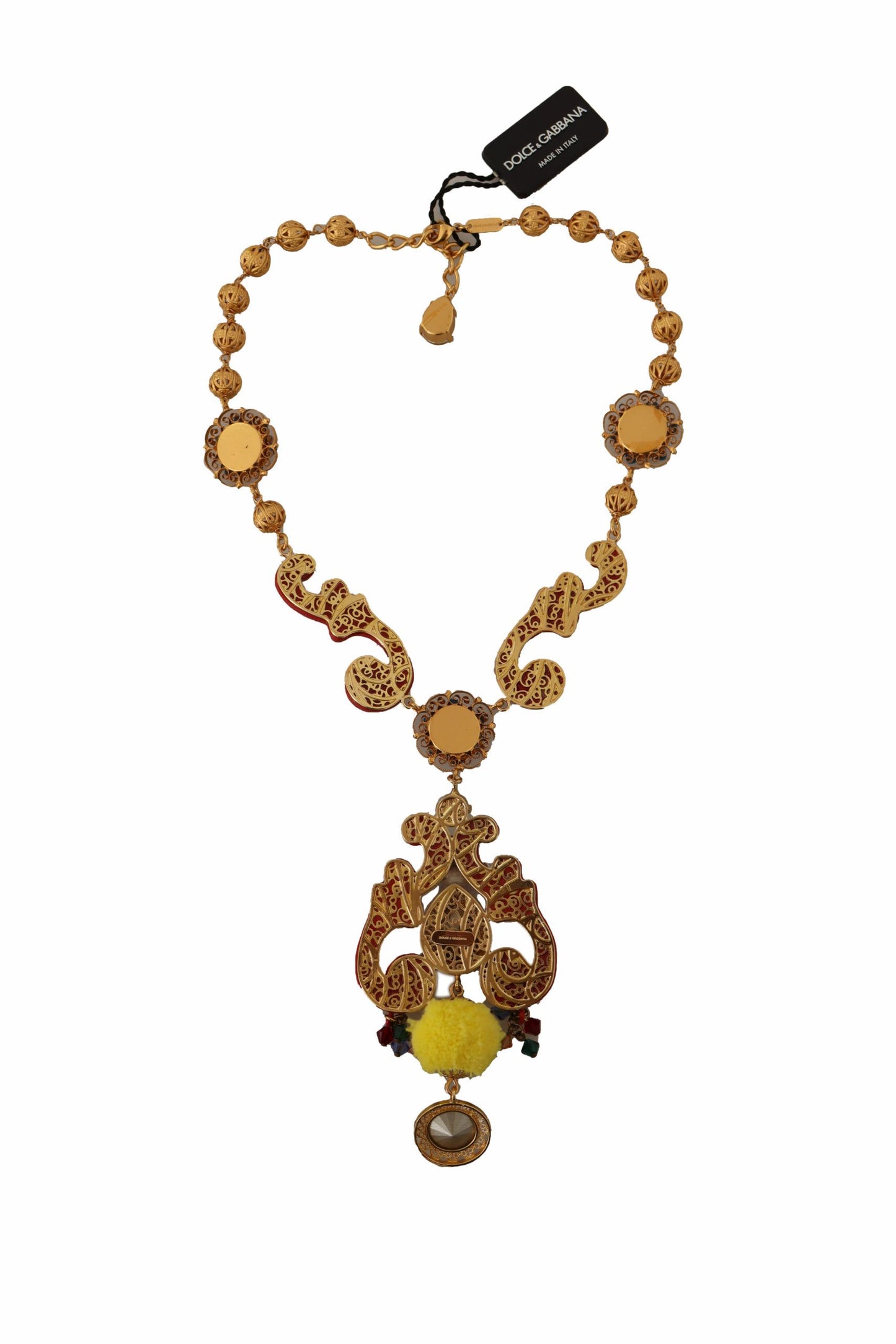Collier Dolce & Gabbana en laiton doré Carretto Sicily Statement avec chaîne en cristal