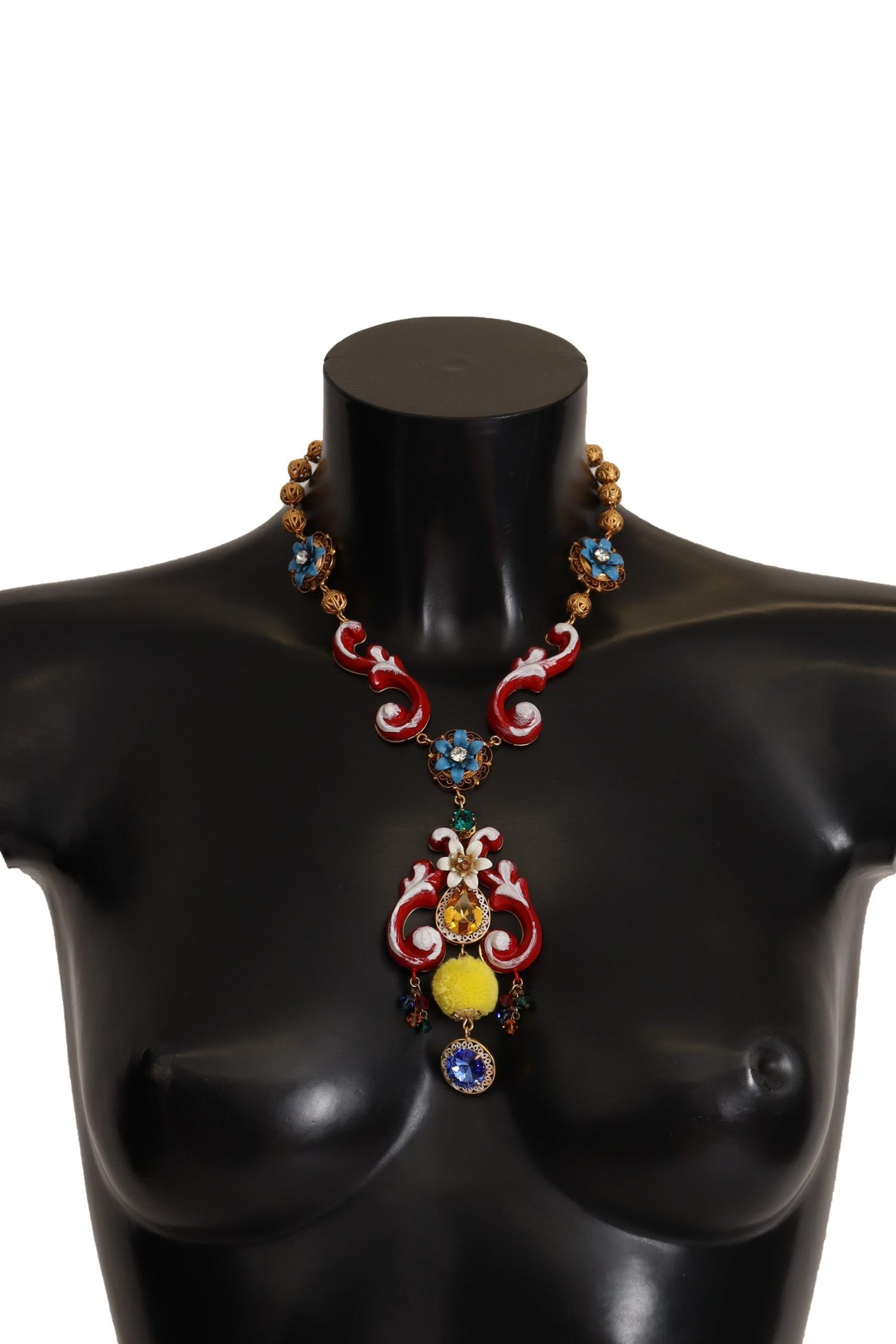 Collier Dolce & Gabbana en laiton doré Carretto Sicily Statement avec chaîne en cristal