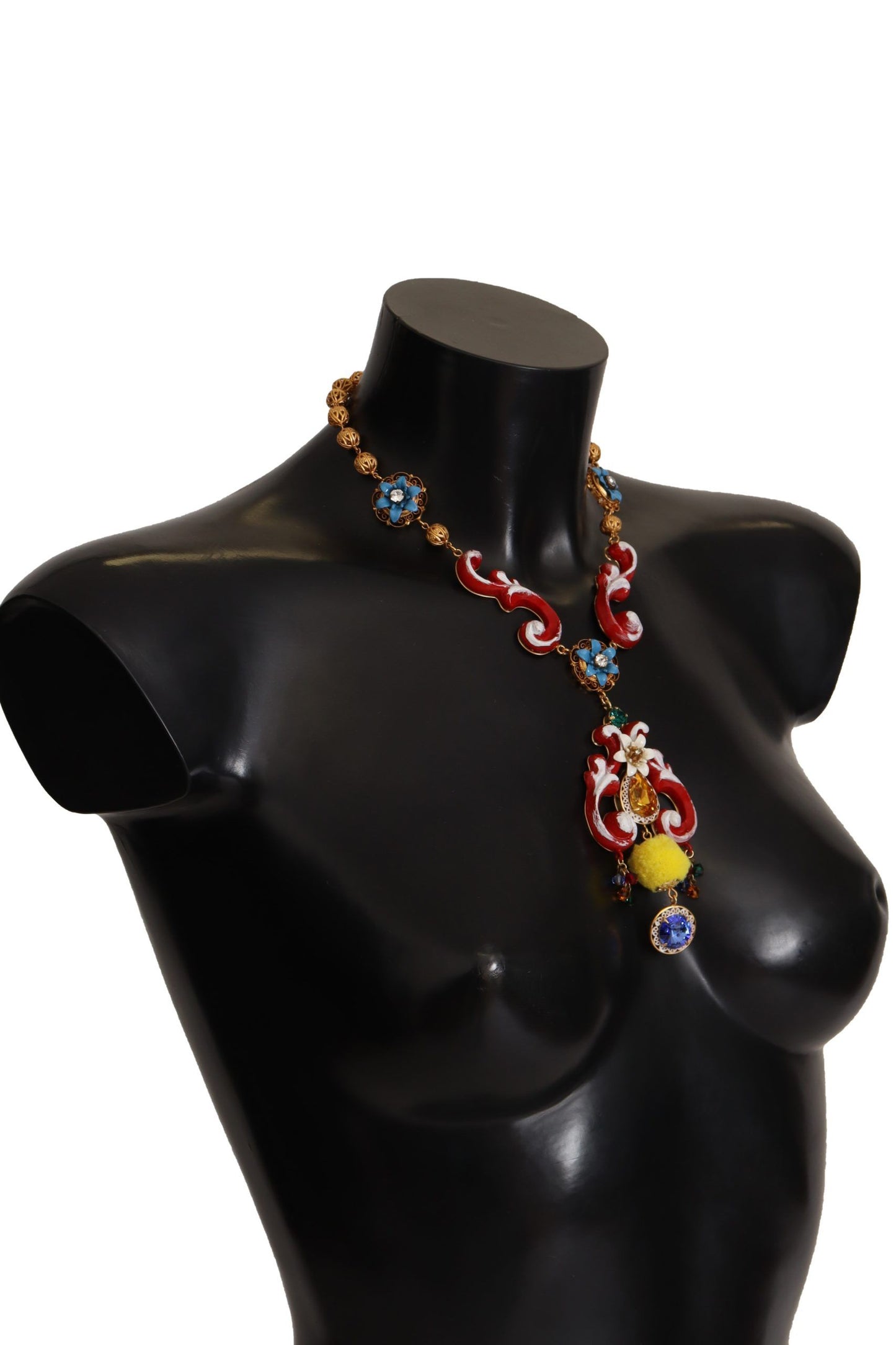 Collier Dolce & Gabbana en laiton doré Carretto Sicily Statement avec chaîne en cristal