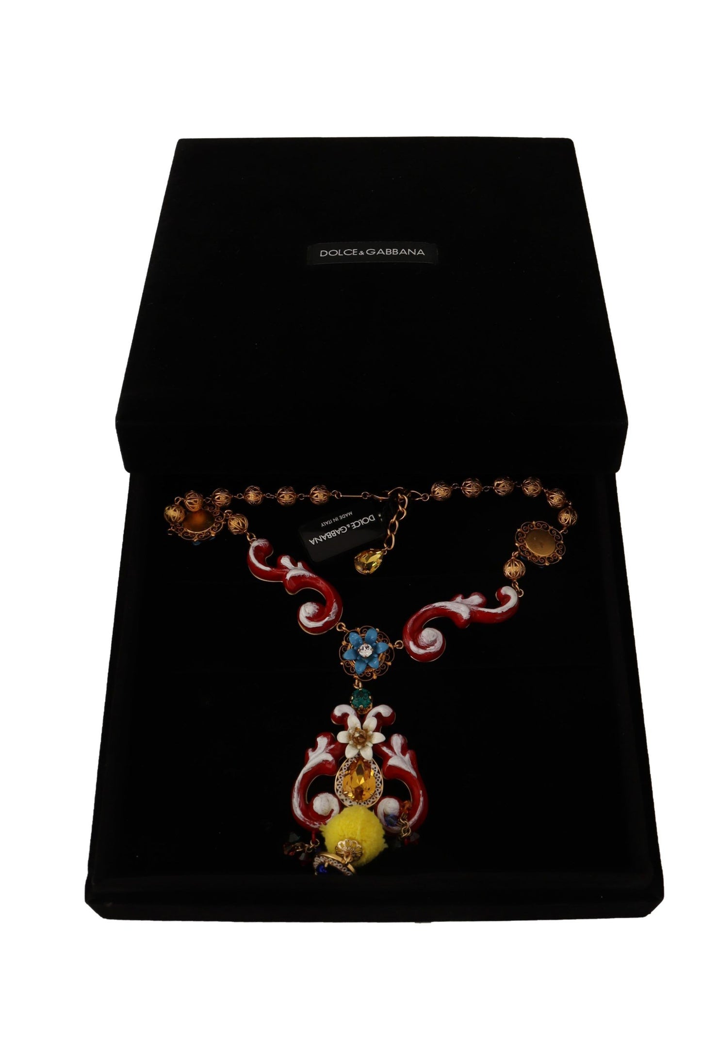 Collier Dolce & Gabbana en laiton doré Carretto Sicily Statement avec chaîne en cristal