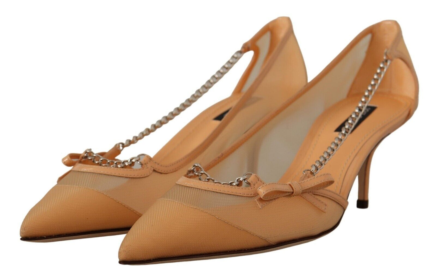 Escarpins à talons et chaînes en cuir et maille pêche Dolce & Gabbana