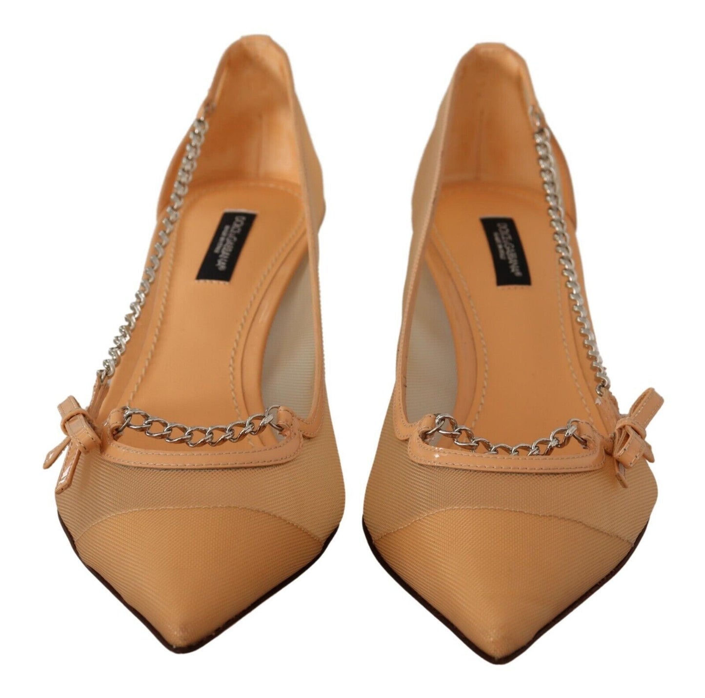 Escarpins à talons et chaînes en cuir et maille pêche Dolce & Gabbana