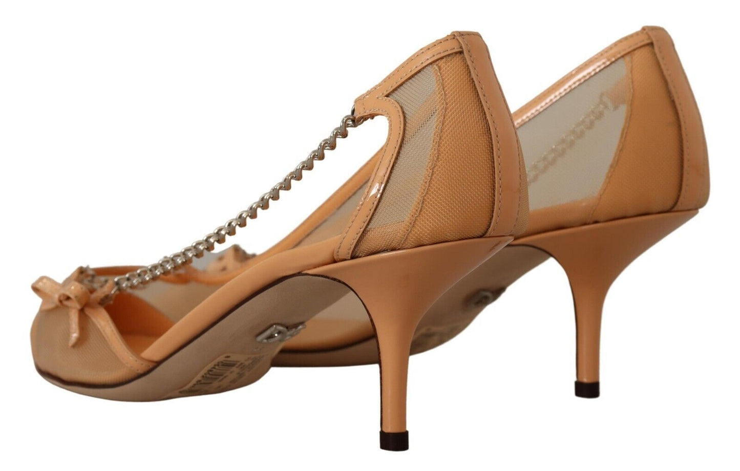 Escarpins à talons et chaînes en cuir et maille pêche Dolce & Gabbana
