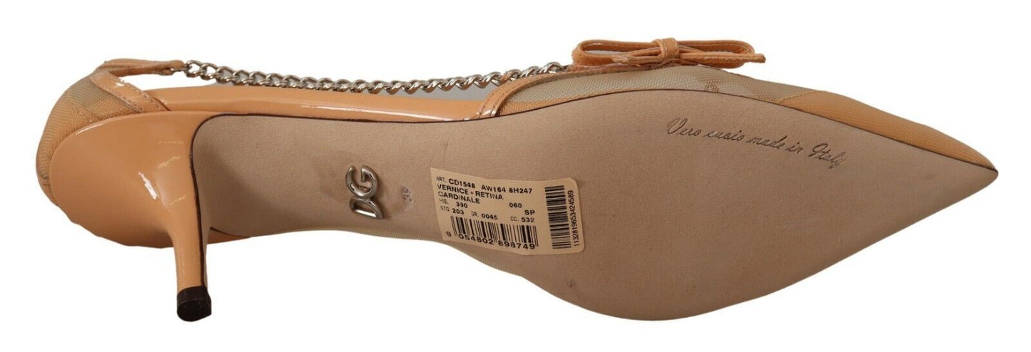 Escarpins à talons et chaînes en cuir et maille pêche Dolce & Gabbana