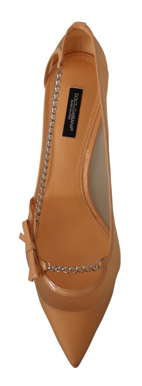 Escarpins à talons et chaînes en cuir et maille pêche Dolce & Gabbana
