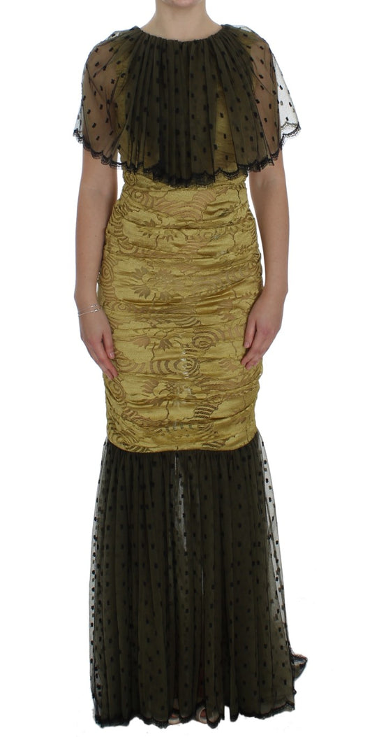 Robe Dolce & Gabbana jaune et noire en dentelle florale brodée