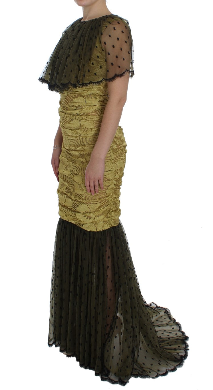 Robe Dolce & Gabbana jaune et noire en dentelle florale brodée