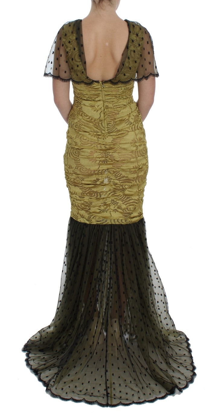 Robe Dolce & Gabbana jaune et noire en dentelle florale brodée