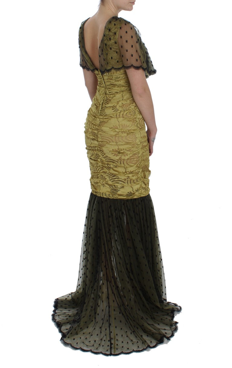 Robe Dolce & Gabbana jaune et noire en dentelle florale brodée