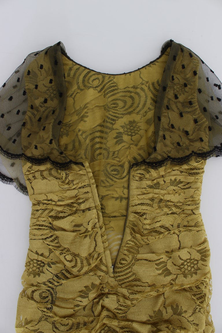 Robe Dolce & Gabbana jaune et noire en dentelle florale brodée