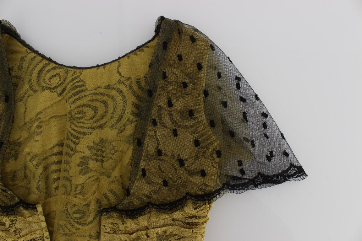 Robe Dolce & Gabbana jaune et noire en dentelle florale brodée