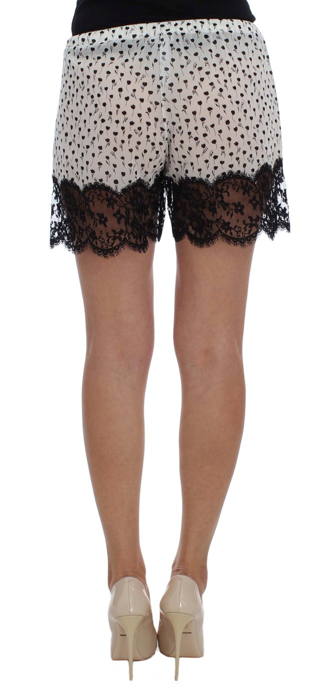 Short de nuit en soie et dentelle florale Dolce & Gabbana blanc et noir