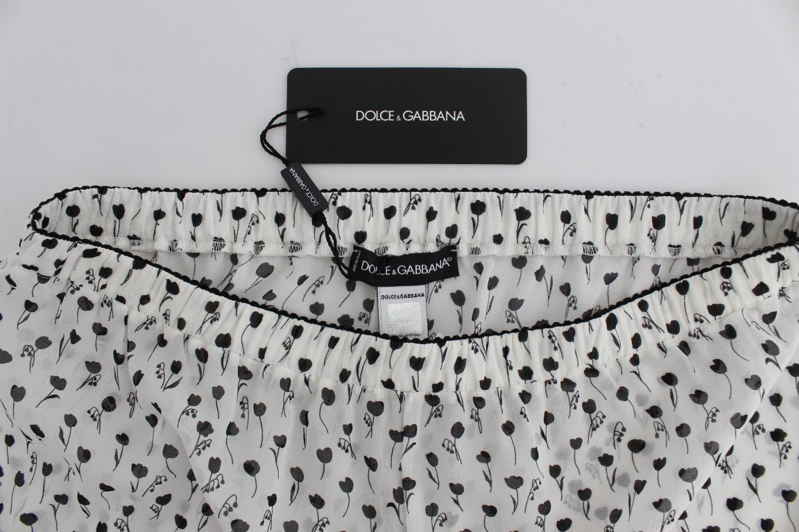 Short de nuit en soie et dentelle florale Dolce & Gabbana blanc et noir