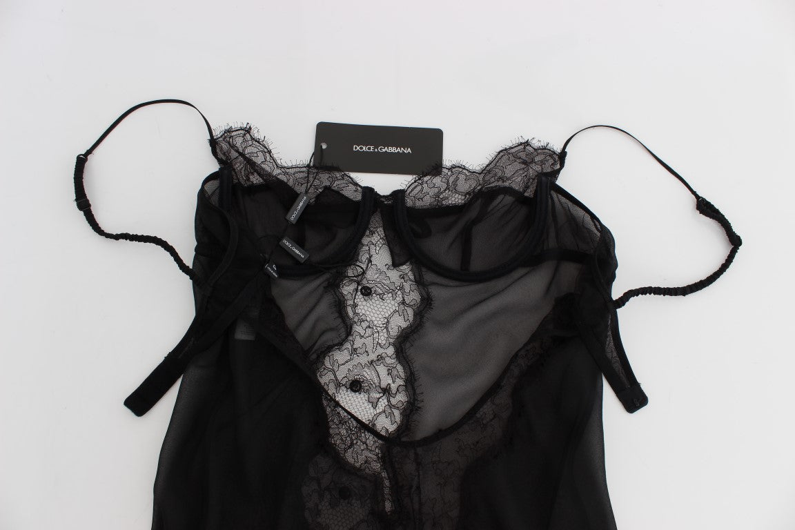 Dolce & Gabbana Haut de lingerie babydoll en dentelle de soie noire