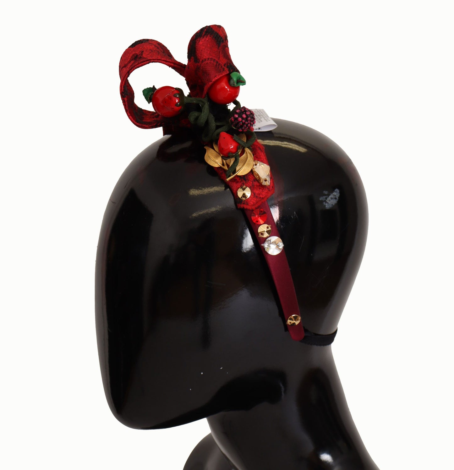 Serre-tête diadème Dolce & Gabbana en soie cerise avec nœud en cristal et logo