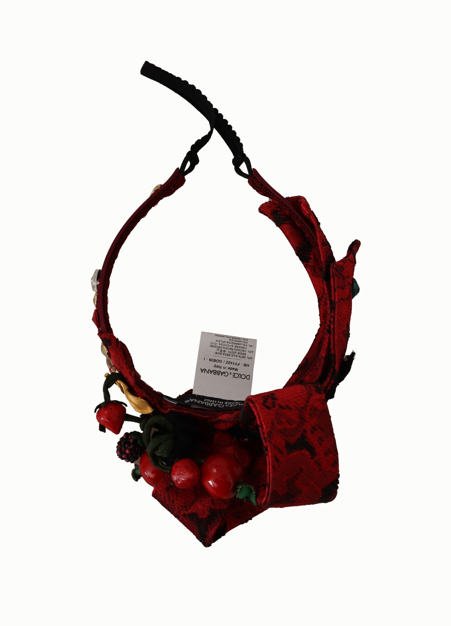 Serre-tête diadème Dolce & Gabbana en soie cerise avec nœud en cristal et logo