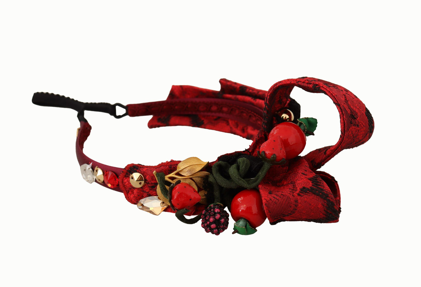 Serre-tête diadème Dolce & Gabbana en soie cerise avec nœud en cristal et logo