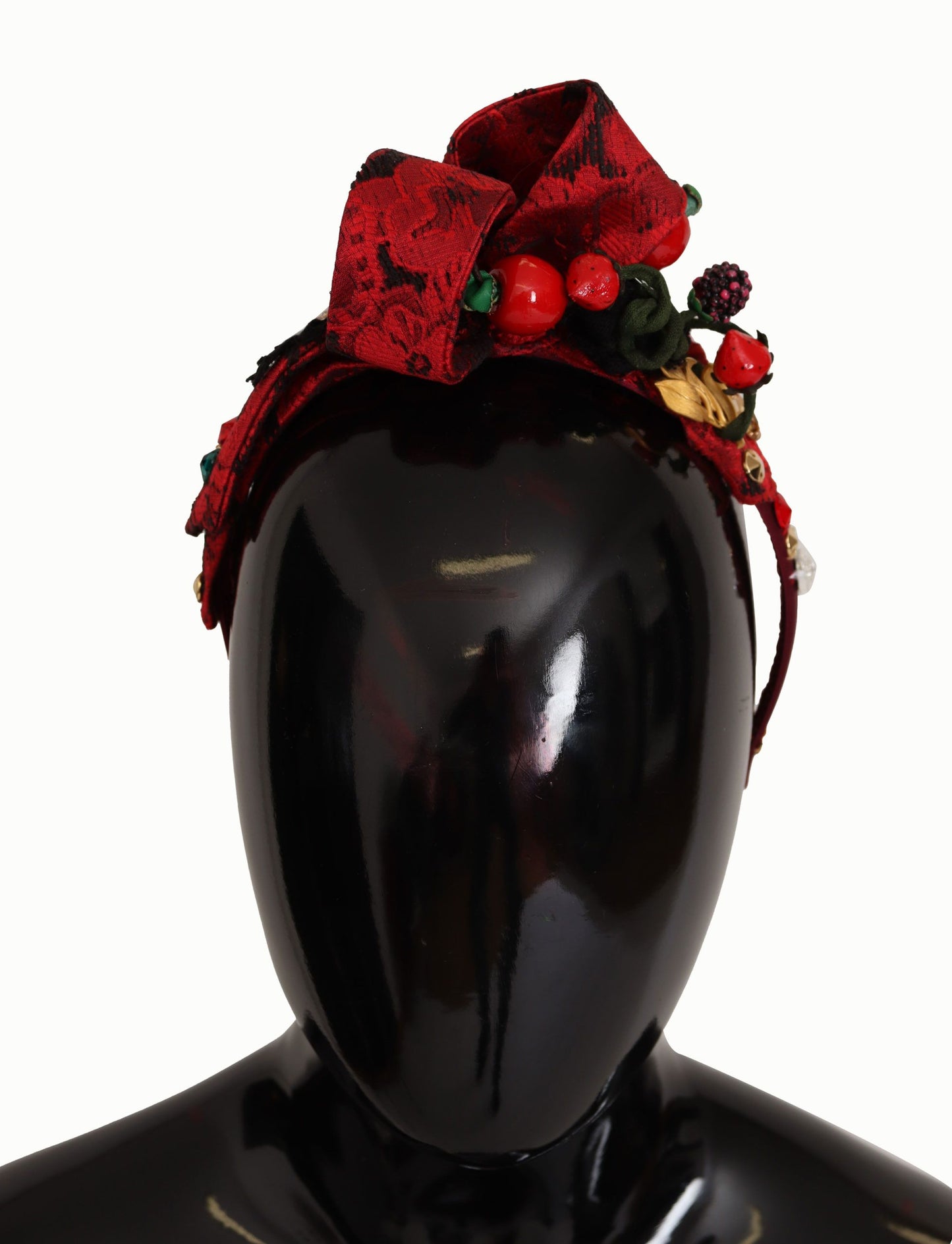 Serre-tête diadème Dolce & Gabbana en soie cerise avec nœud en cristal et logo